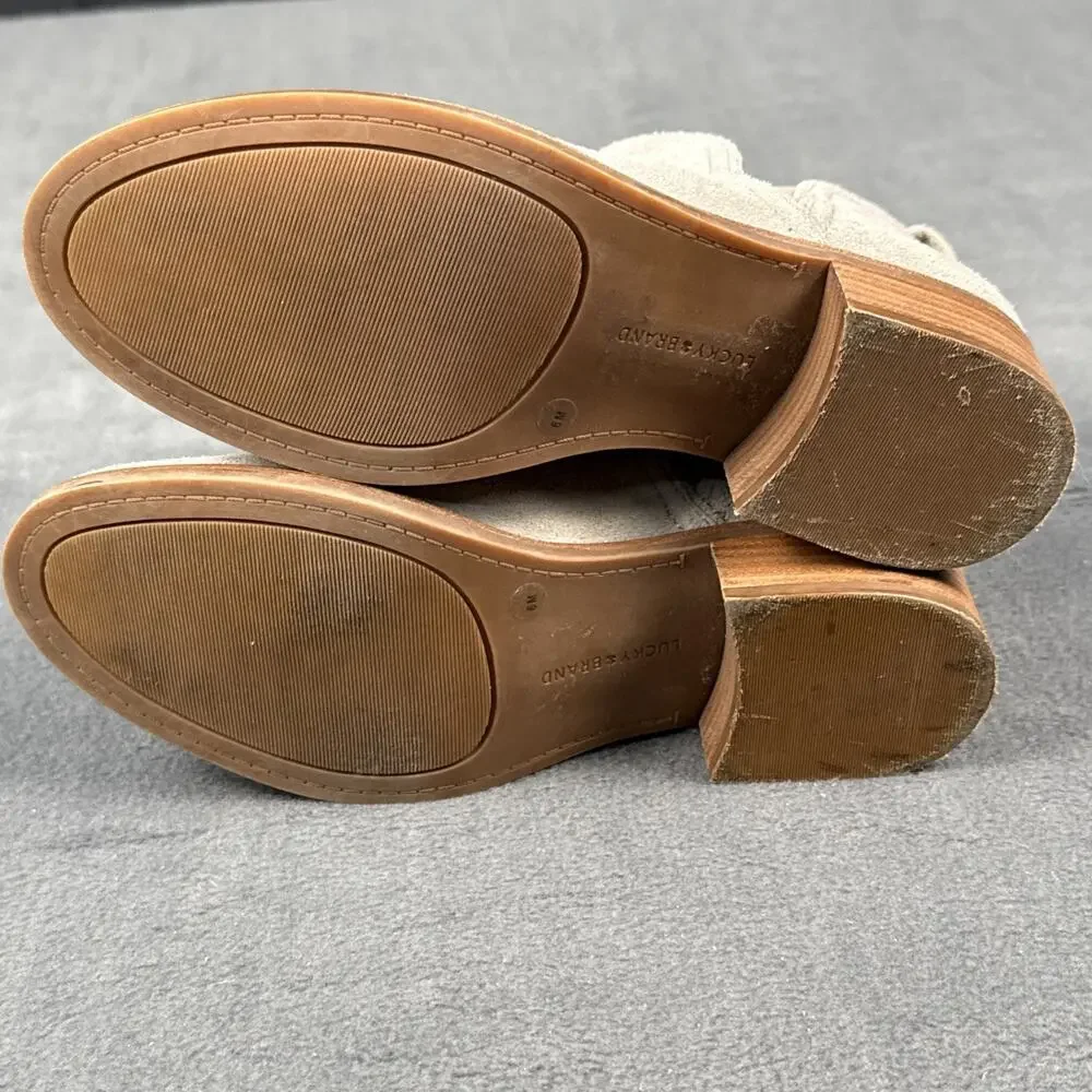 LUCKY BRAND Womens Gray Pogan Stacked Heel Slip On Leather Booties 6 M